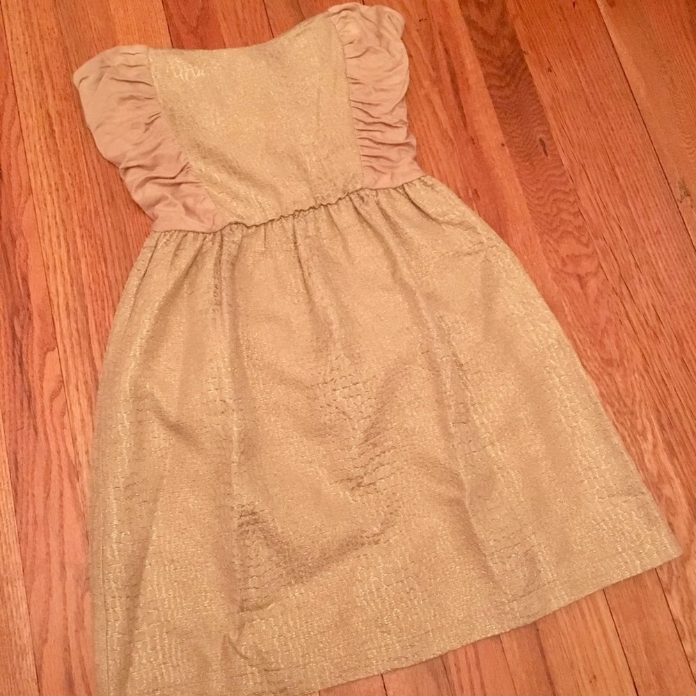 Eight Sixty metallic gold strapless dress